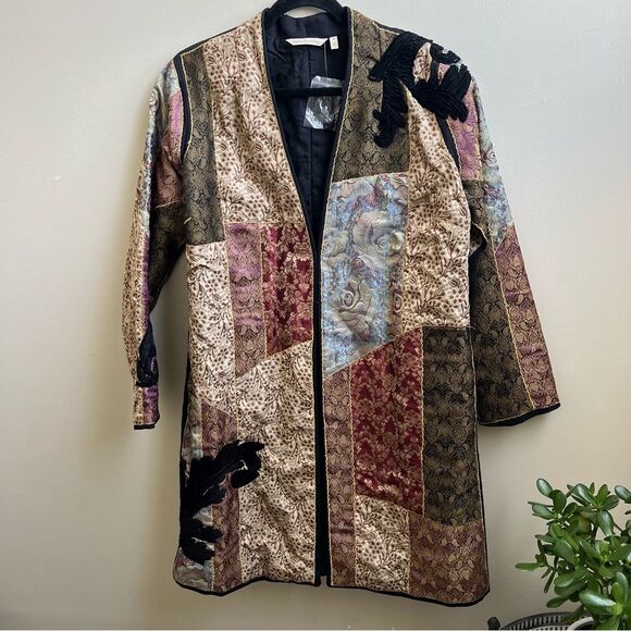 Soft surroundings boho renaissance quilted patchwork tapestry duster coat M - Picture 1 of 7